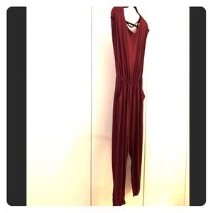 UO Wine Junpsuit w/ Pockets & Low Back-Size M